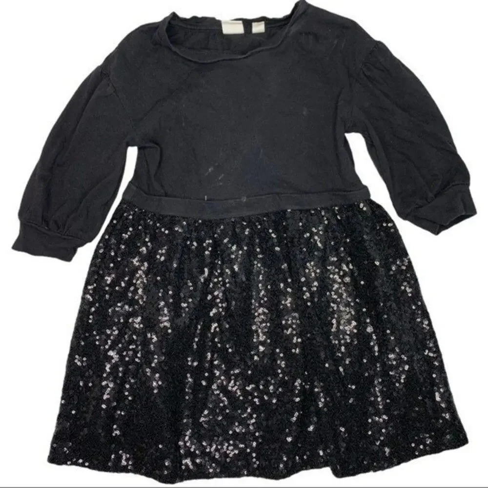 Gap Kids XS 4-5 black long sleeve sequin sparkle sweater dress
